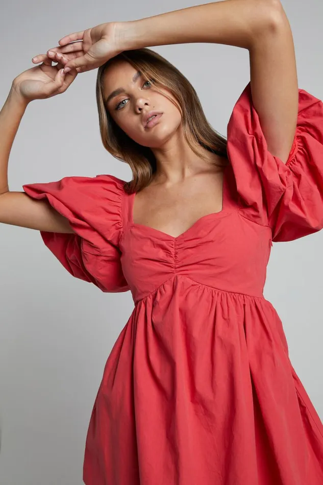 Vashti Mini Dress 8211 Puff Sleeve Sweetheart Dress In Red Women Showpo Curve Clothes