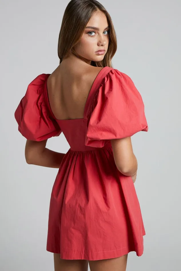 Vashti Mini Dress 8211 Puff Sleeve Sweetheart Dress In Red Women Showpo Curve Clothes