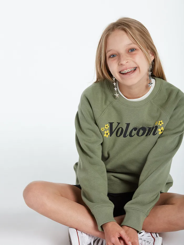 Volcom Hoodies and Sweatshirts Girls Truly Stokin Crew 8211 Light Army Light Army 8211 Girls