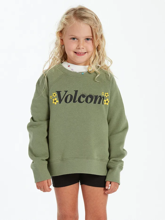 Volcom Hoodies and Sweatshirts Girls Truly Stokin Crew 8211 Light Army Light Army 8211 Girls