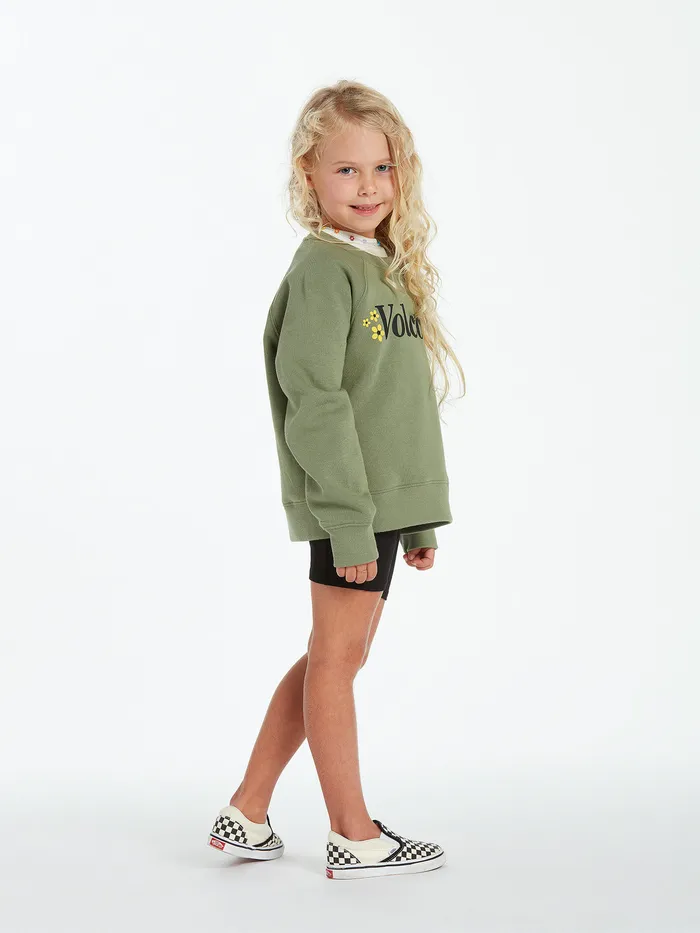 Volcom Hoodies and Sweatshirts Girls Truly Stokin Crew 8211 Light Army Light Army 8211 Girls