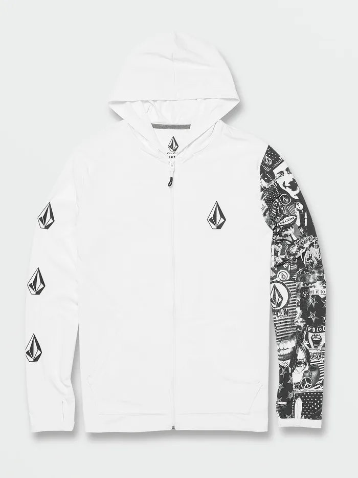 Volcom Rashguards Iconic Stone Hood Collage Long Sleeve UPF 50 Rashguard 8211 White White 8211 Mens Volcom Rashguards Iconic Stone Hood Collage Long Sleeve UPF 50 Rashguard 8211 White White 8211 Mens