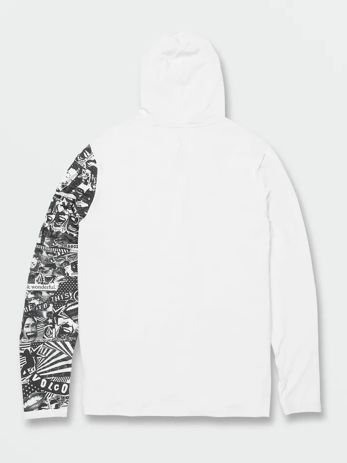 Volcom Rashguards Iconic Stone Hood Collage Long Sleeve UPF 50 Rashguard 8211 White White 8211 Mens