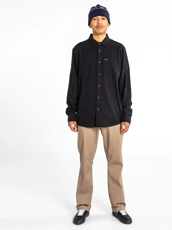 Volcom Shirts and Flannels Caden Solid Long Sleeve Shirt 8211 Black Black 8211 Mens