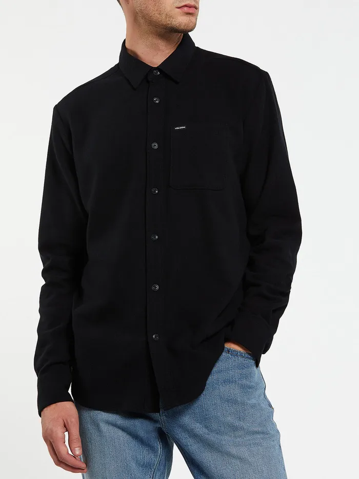 Volcom Shirts and Flannels Caden Solid Long Sleeve Shirt 8211 Black Black 8211 Mens