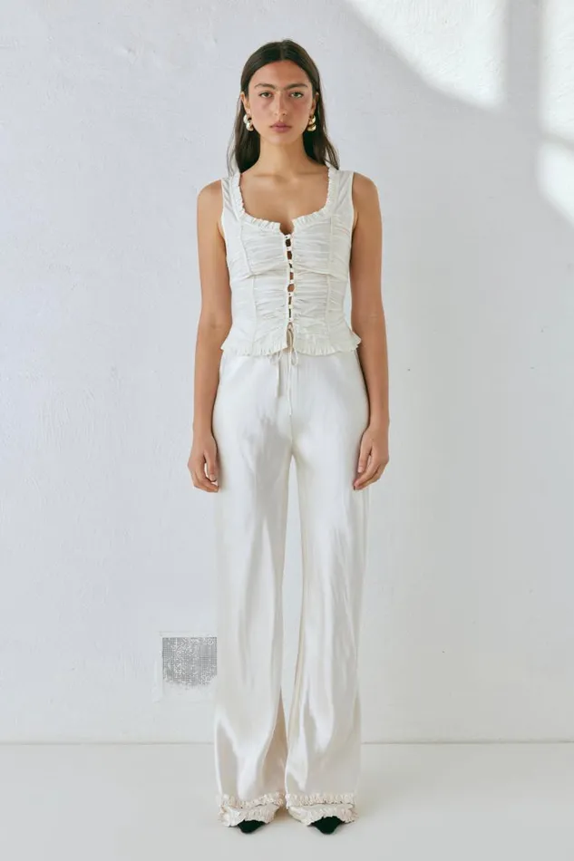 VRG GRL Citara Satin Pants White Women Pants