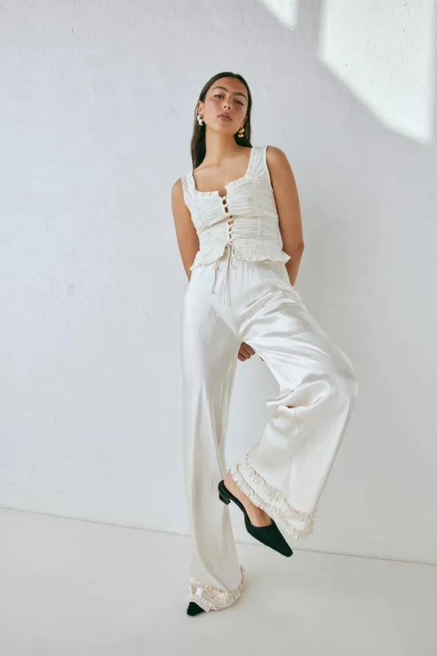 VRG GRL Citara Satin Pants White Women Pants