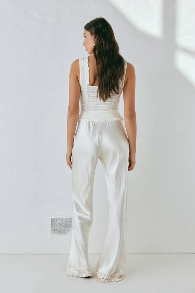 VRG GRL Citara Satin Pants White Women Pants