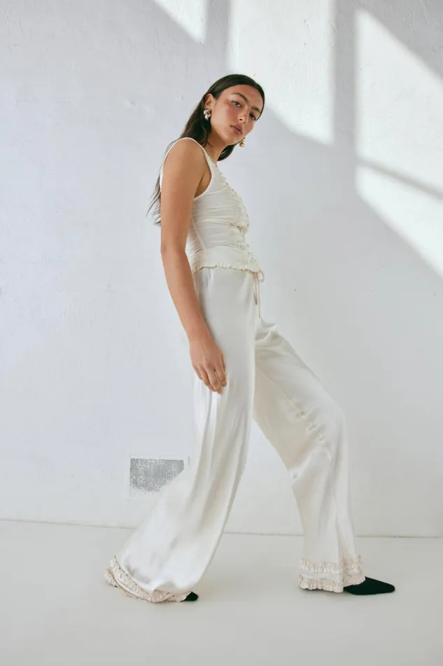 VRG GRL Citara Satin Pants White Women Pants