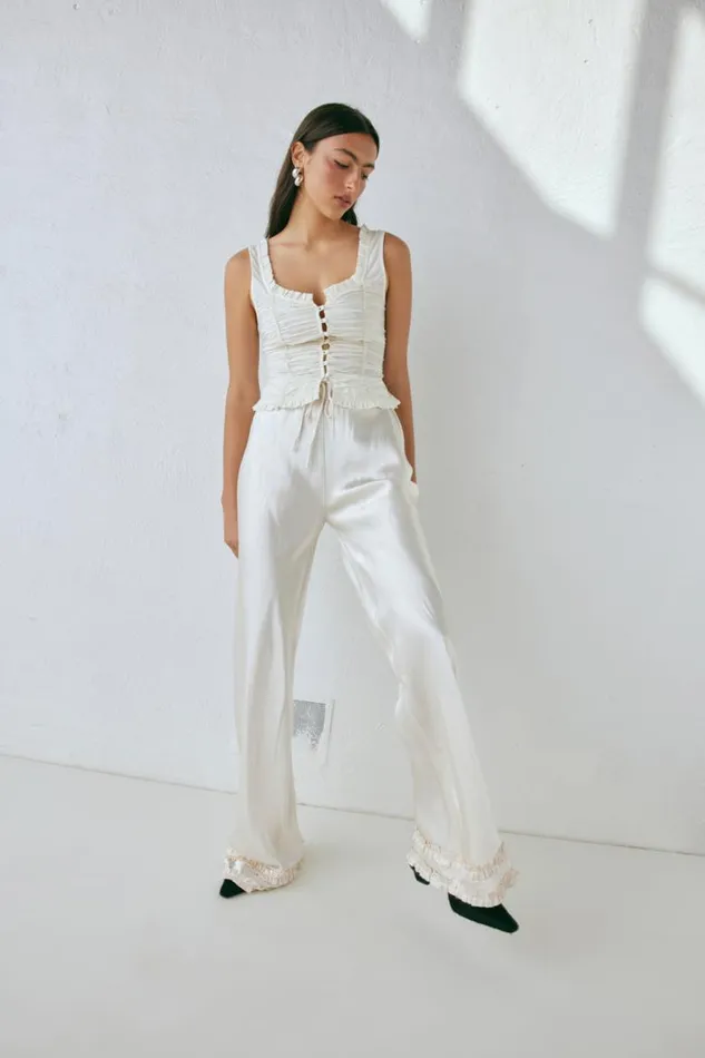 VRG GRL Citara Satin Pants White Women Pants