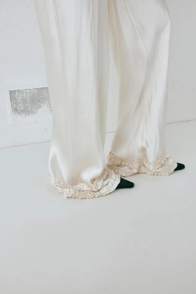 VRG GRL Citara Satin Pants White Women Pants
