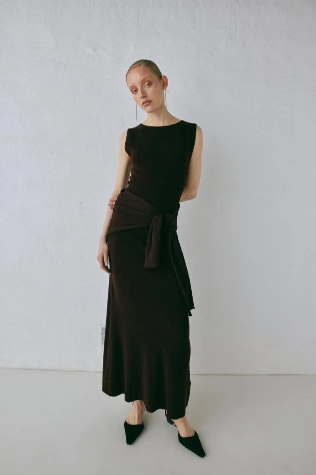 VRG GRL Gia Knit Midi Dress Dark Chocolate Women MidiMaxi Dresses