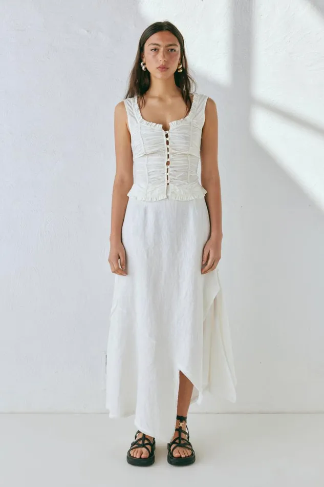 VRG GRL Mabel Linen Midi Skirt White Women Skirts