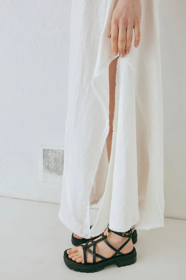 VRG GRL Mabel Linen Midi Skirt White Women Skirts