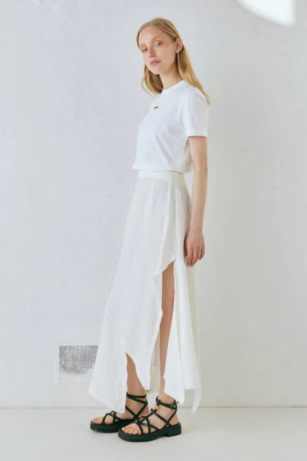 VRG GRL Mabel Linen Midi Skirt White Women Skirts