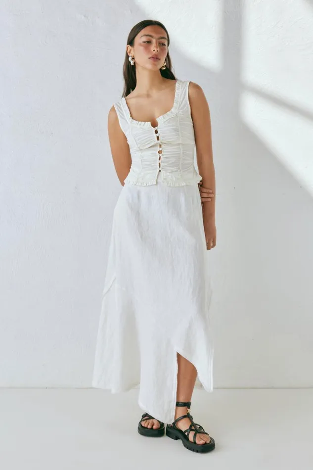 VRG GRL Mabel Linen Midi Skirt White Women Skirts