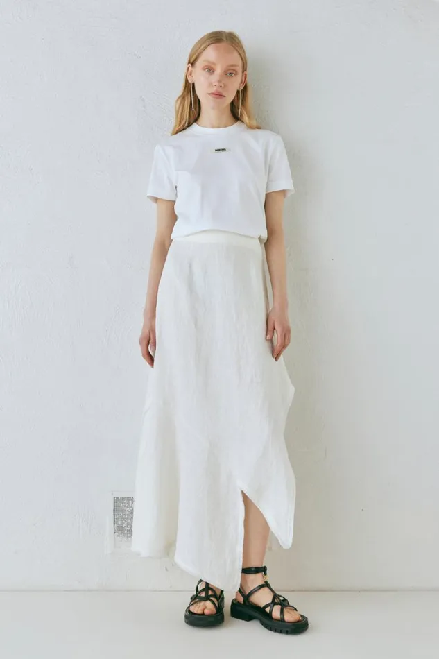 VRG GRL Mabel Linen Midi Skirt White Women Skirts