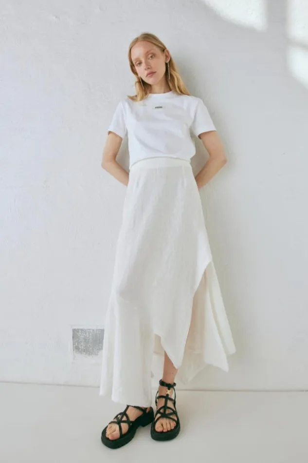 VRG GRL Mabel Linen Midi Skirt White Women Skirts
