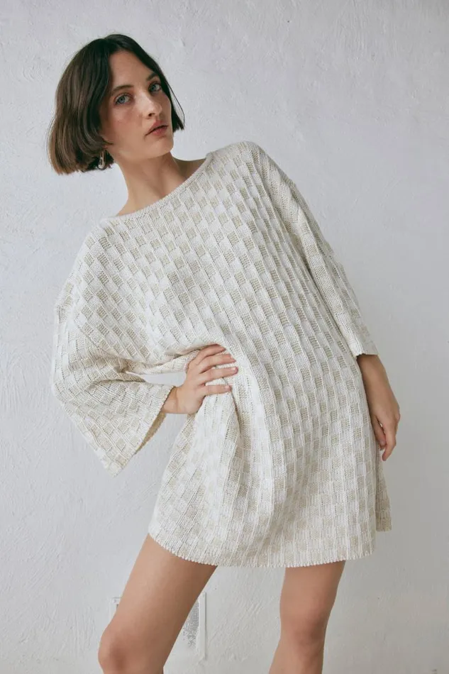 VRG GRL Pia Knit Tunic Cream Women Long Sleeve