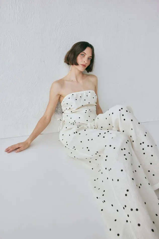VRG GRL Skye Linen Pants Dot Women Sets