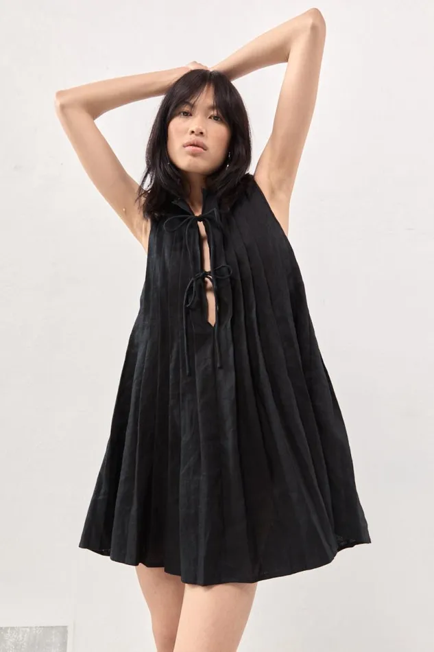 VRG GRL Valeria Linen Mini Dress Black Women Mini Dresses