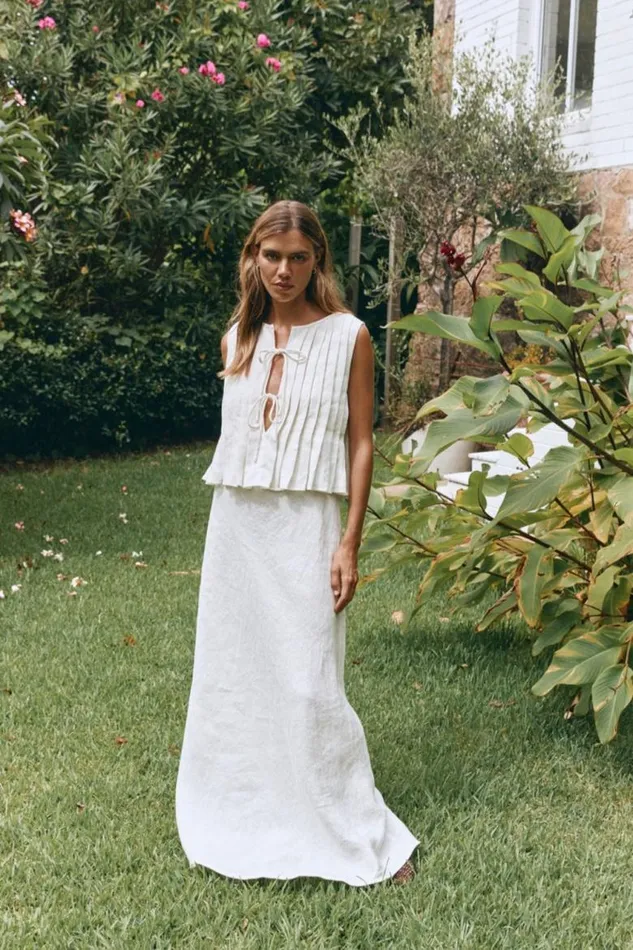 VRG GRL Valeria Linen Top White Women Sets