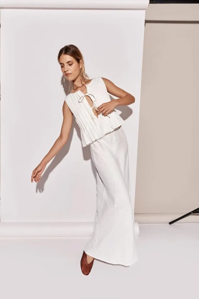 VRG GRL Valeria Linen Top White Women Sets