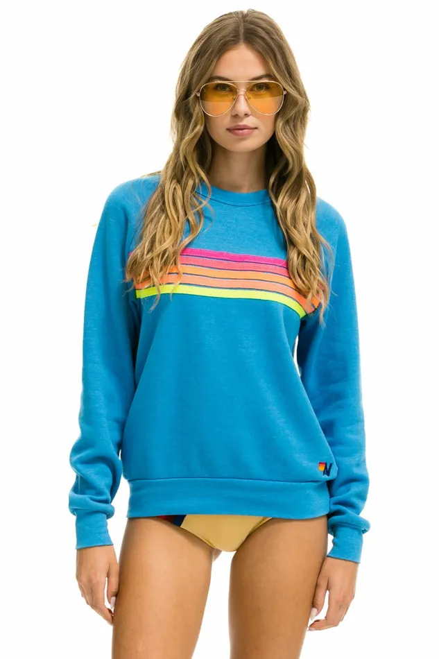 Women 5 STRIPE CREW SWEATSHIRT 8211 OCEAN NEON PINK YELLOW Aviator Nation UnisexCrewSweatshirt Women 5 STRIPE CREW SWEATSHIRT 8211 OCEAN NEON PINK YELLOW Aviator Nation UnisexCrewSweatshirt