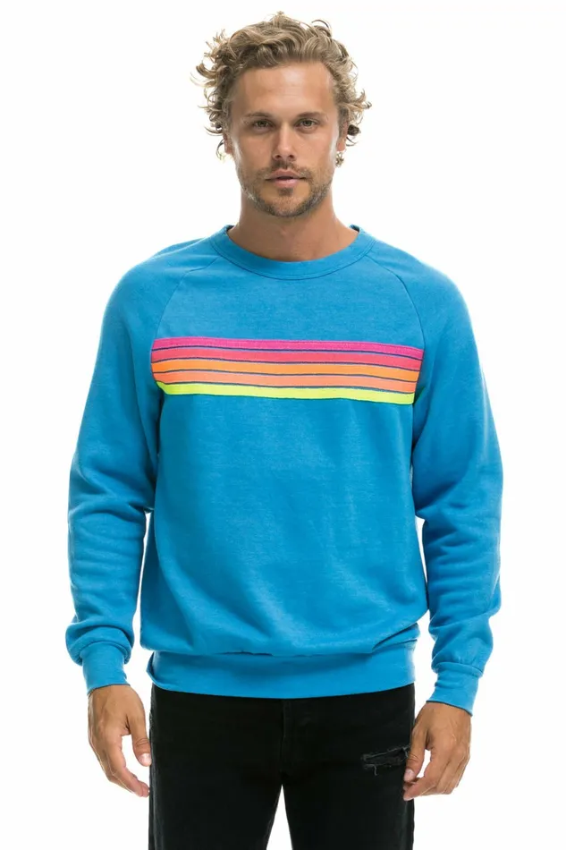 Women 5 STRIPE CREW SWEATSHIRT 8211 OCEAN NEON PINK YELLOW Aviator Nation UnisexCrewSweatshirt Women 5 STRIPE CREW SWEATSHIRT 8211 OCEAN NEON PINK YELLOW Aviator Nation UnisexCrewSweatshirt