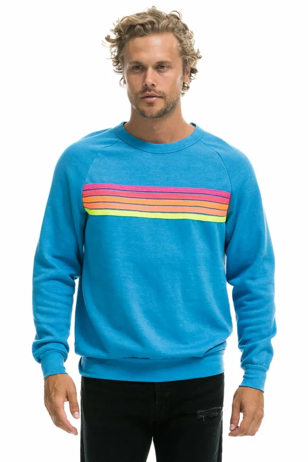 Women 5 STRIPE CREW SWEATSHIRT 8211 OCEAN NEON PINK YELLOW Aviator Nation UnisexCrewSweatshirt Women 5 STRIPE CREW SWEATSHIRT 8211 OCEAN NEON PINK YELLOW Aviator Nation UnisexCrewSweatshirt