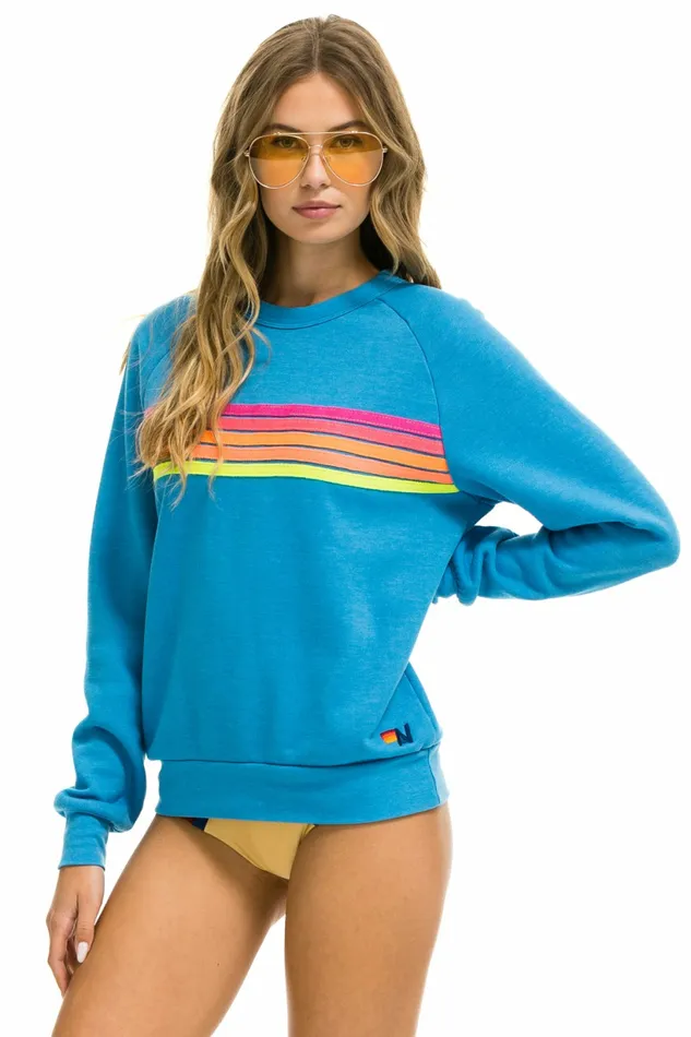 Women 5 STRIPE CREW SWEATSHIRT 8211 OCEAN NEON PINK YELLOW Aviator Nation UnisexCrewSweatshirt Women 5 STRIPE CREW SWEATSHIRT 8211 OCEAN NEON PINK YELLOW Aviator Nation UnisexCrewSweatshirt