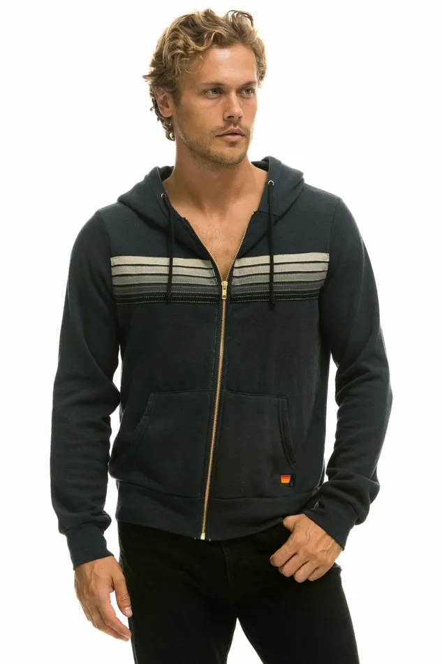 Women 5 STRIPE HOODIE 8211 CHARCOAL GREY STRIPES Aviator Nation Hoodies