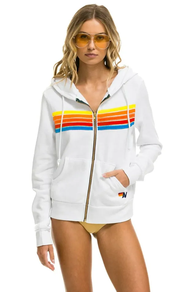 Women 5 STRIPE HOODIE 8211 WHITE NEON RAINBOW Aviator Nation Hoodies