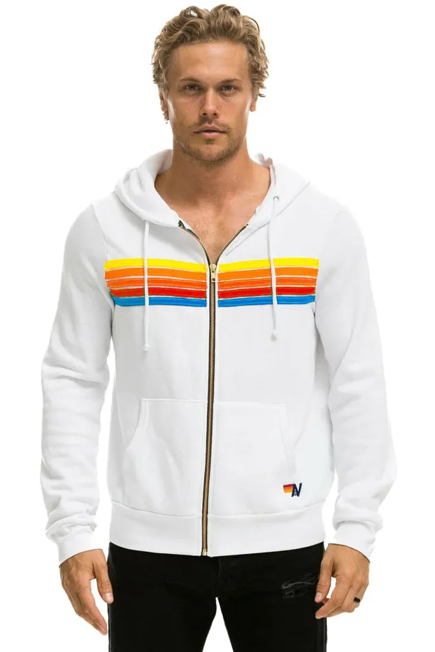 Women 5 STRIPE HOODIE 8211 WHITE NEON RAINBOW Aviator Nation Hoodies Women 5 STRIPE HOODIE 8211 WHITE NEON RAINBOW Aviator Nation Hoodies