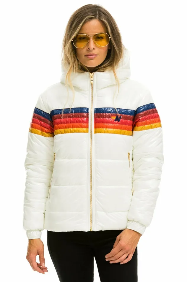 Women 5 STRIPE LUXE TREKKER JACKET 8211 GLOSSY WHITE Aviator Nation Outerwear