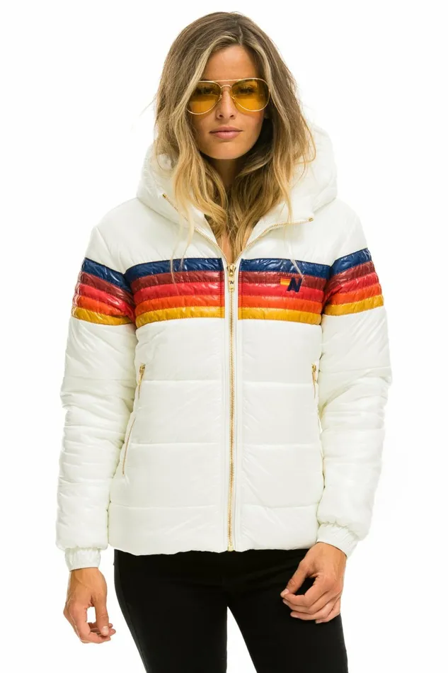 Women 5 STRIPE LUXE TREKKER JACKET 8211 GLOSSY WHITE Aviator Nation Outerwear