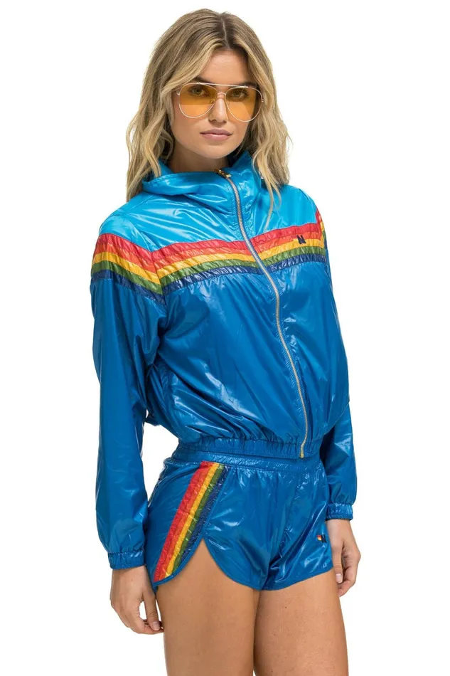 Women 5 STRIPE NYLON JOGGER SHORT 8211 SNORKEL BLUE Aviator Nation Shorts Women 5 STRIPE NYLON JOGGER SHORT 8211 SNORKEL BLUE Aviator Nation Shorts