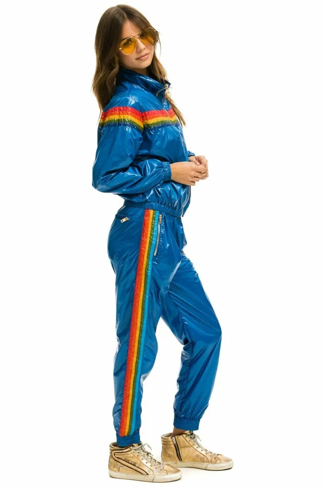 Women 5 STRIPE WIND PANT 8211 SNORKEL BLUE GLOSSY Aviator Nation Sweatpants