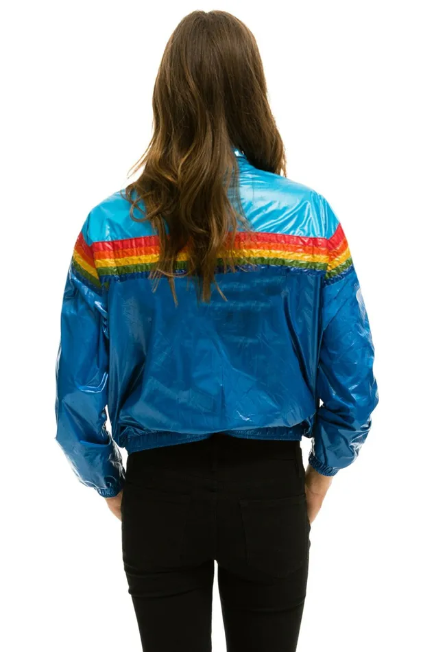 Women 5 STRIPE WINDBREAKER 8211 DRESDEN SNORKEL BLUE GLOSSY Aviator Nation Outerwear Women 5 STRIPE WINDBREAKER 8211 DRESDEN SNORKEL BLUE GLOSSY Aviator Nation Outerwear