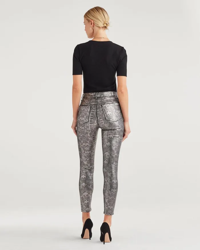 Women 7 For All Mankind Ankle High Waist Ankle Skinny In Coated Pewter Python