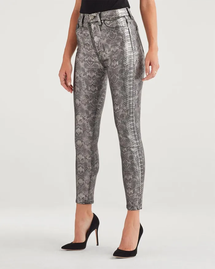 Women 7 For All Mankind Ankle High Waist Ankle Skinny In Coated Pewter Python