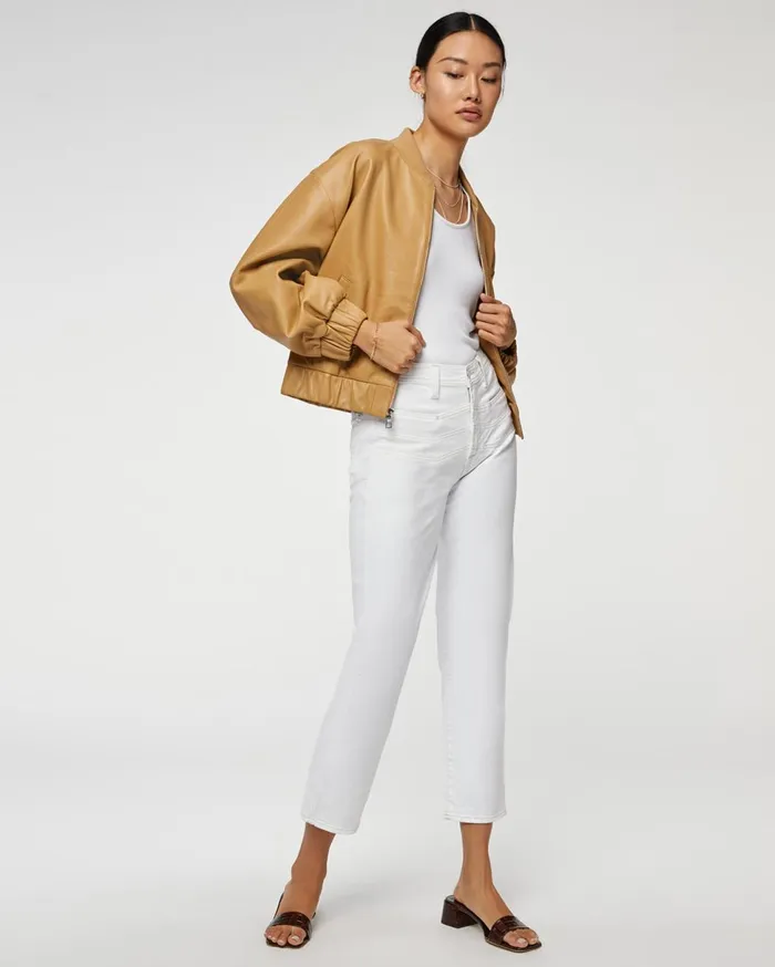 Women 7 For All Mankind Cropped High Waist Cropped Straight With Chevron Seaming In Clean White Women 7 For All Mankind Cropped High Waist Cropped Straight With Chevron Seaming In Clean White