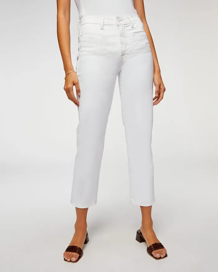 Women 7 For All Mankind Cropped High Waist Cropped Straight With Chevron Seaming In Clean White