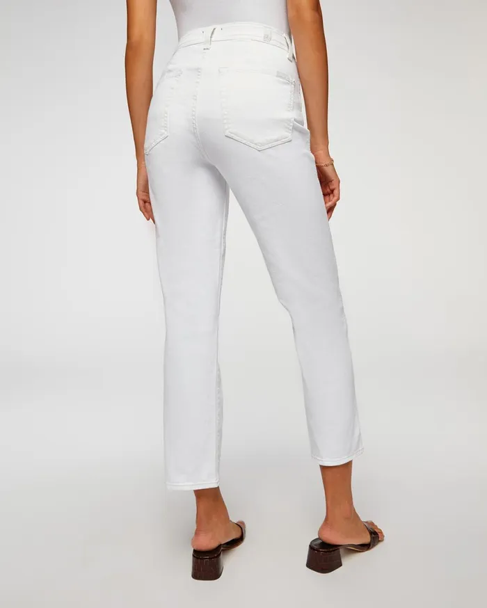 Women 7 For All Mankind Cropped High Waist Cropped Straight With Chevron Seaming In Clean White