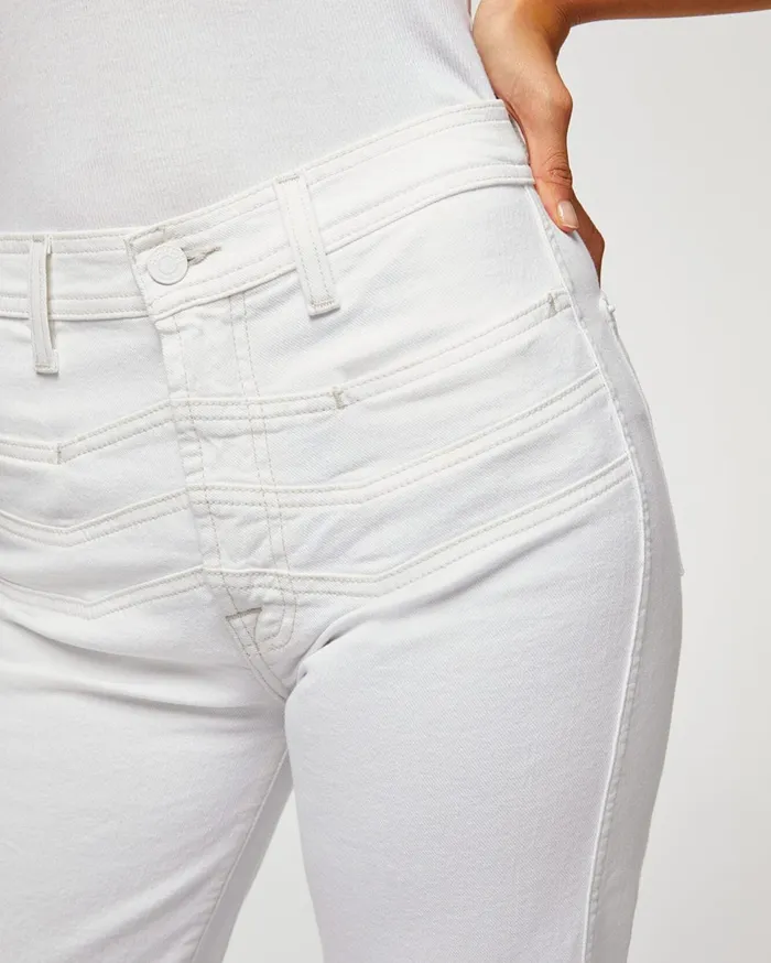 Women 7 For All Mankind Cropped High Waist Cropped Straight With Chevron Seaming In Clean White