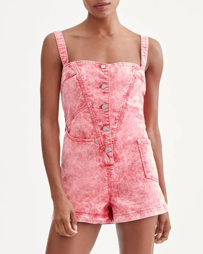 Women 7 For All Mankind Dresses 038 Jumpsuits Asymmetric Pocket Romper In Acid Red