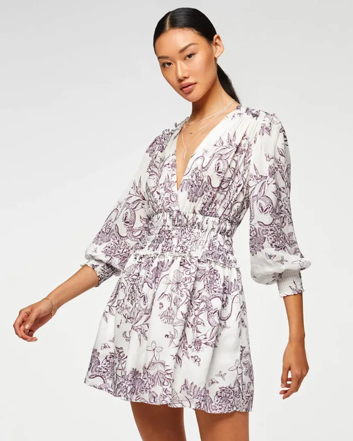 Women 7 For All Mankind Dresses 038 Jumpsuits Long Sleeve Dress With Smocking In Purple Magic Garden Women 7 For All Mankind Dresses 038 Jumpsuits Long Sleeve Dress With Smocking In Purple Magic Garden
