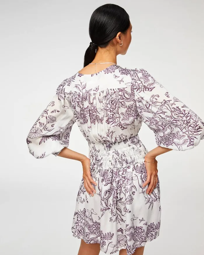 Women 7 For All Mankind Dresses 038 Jumpsuits Long Sleeve Dress With Smocking In Purple Magic Garden