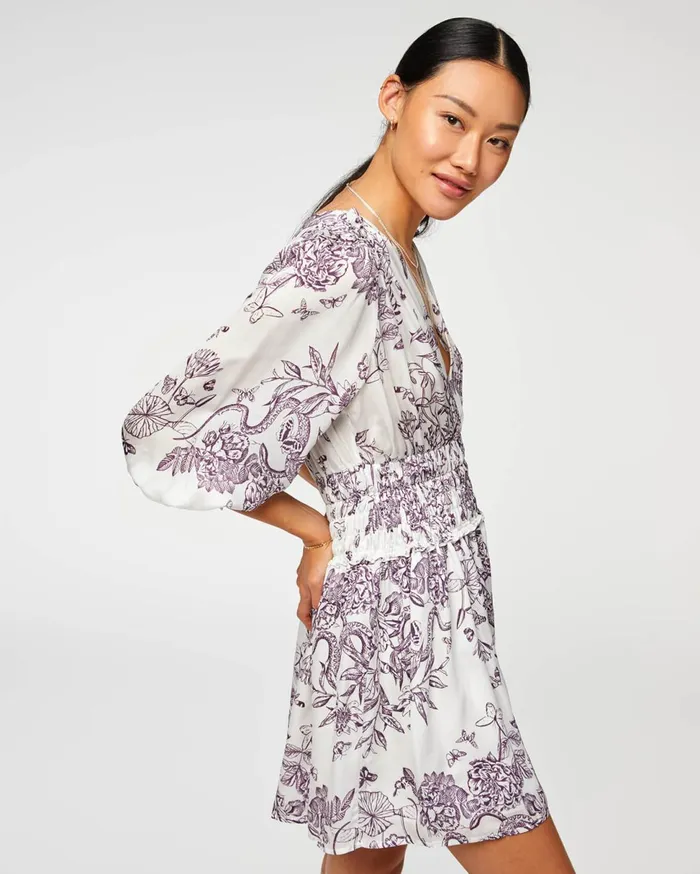 Women 7 For All Mankind Dresses 038 Jumpsuits Long Sleeve Dress With Smocking In Purple Magic Garden