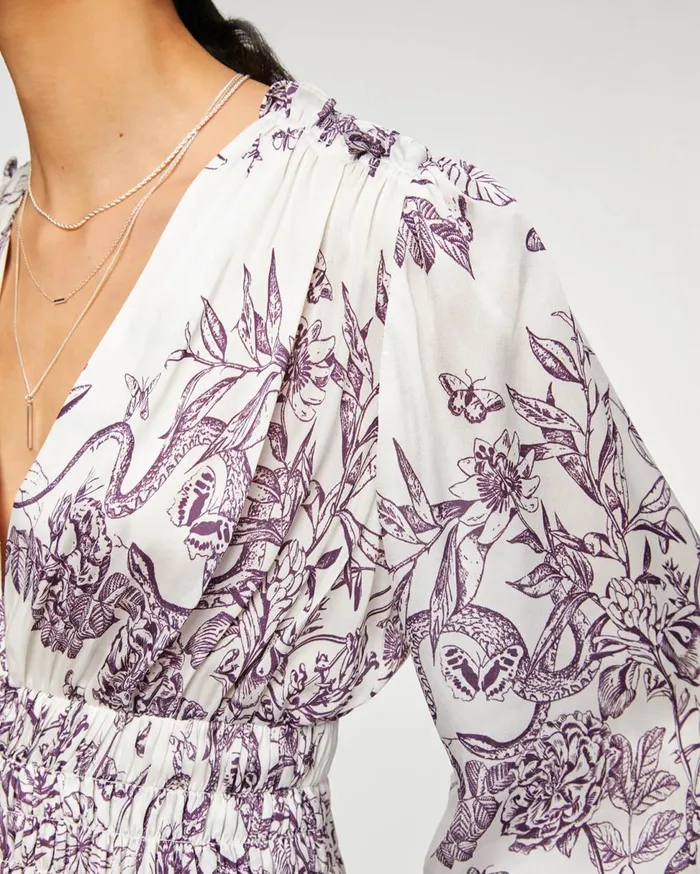 Women 7 For All Mankind Dresses 038 Jumpsuits Long Sleeve Dress With Smocking In Purple Magic Garden